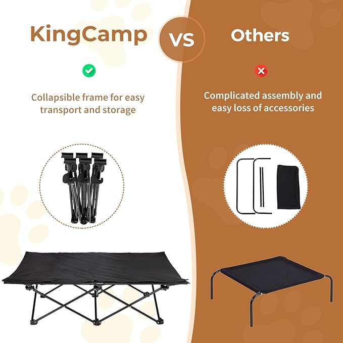 KingCamp Elevated Dog Bed for Large Dogs, Outdoor Raised Cooling Pet Cot Bed with Washable Breathable Mesh & No-Slip Feet Perfect for Camping, Backyard, Indoor Use (Large, Black)