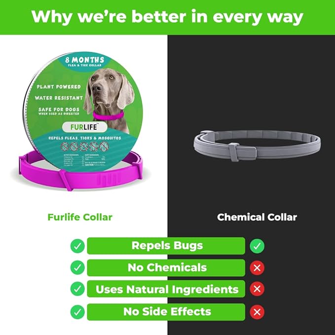 FurLife Flea and Tick Collar for Dogs – Waterproof Pink Dog Collar, Pet Supplies for Tick and Flea Prevention for Dogs, Safe for All Breeds