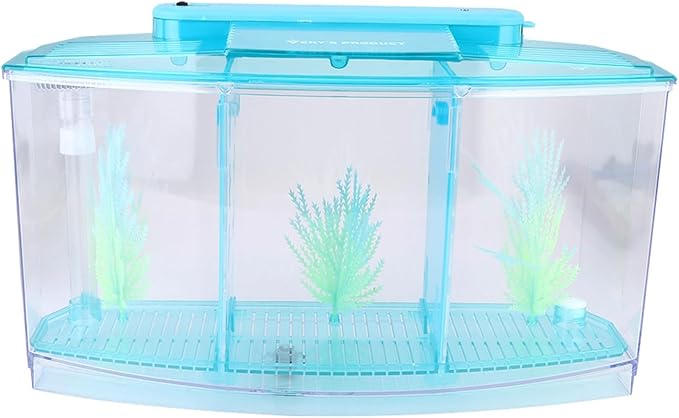 Aquarium Fish Tank, Aquarium Isolation Box, Acrylic Breeding Hatchery, LED Acrylic Three Divisions Breeding Isolation Box for Small Fishes (Blue)