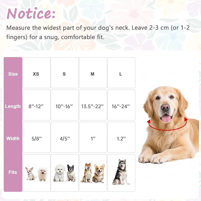 Cotton Dog Collar with Colorful Flowers for Spring Summer, Adjustable Puppy Dog Collars for Small Medium Large Dogs, Cute Girl Boy Dog Collar Ideal for Gifts,Pet Accessory,S