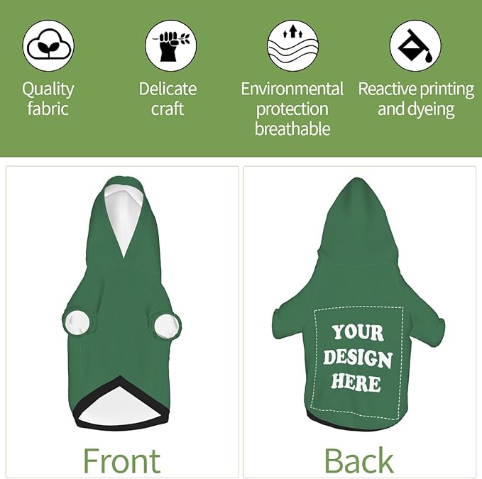 Personalized Dog Hoodie, Custom Dog Costumes for Small Dogs, Holiday Happy Dog Clothes Football Pet Shirt Sweater with Name Number for Girl/Boy Cats/Kitten, Green, S