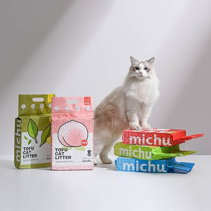 Tofu Cat Litter Natural Clumping Tofu Cat Litter, Fast Clumping and Easily Scoop-able 5.5lb/88oz 5 Scents - Greentea, 4 Pack