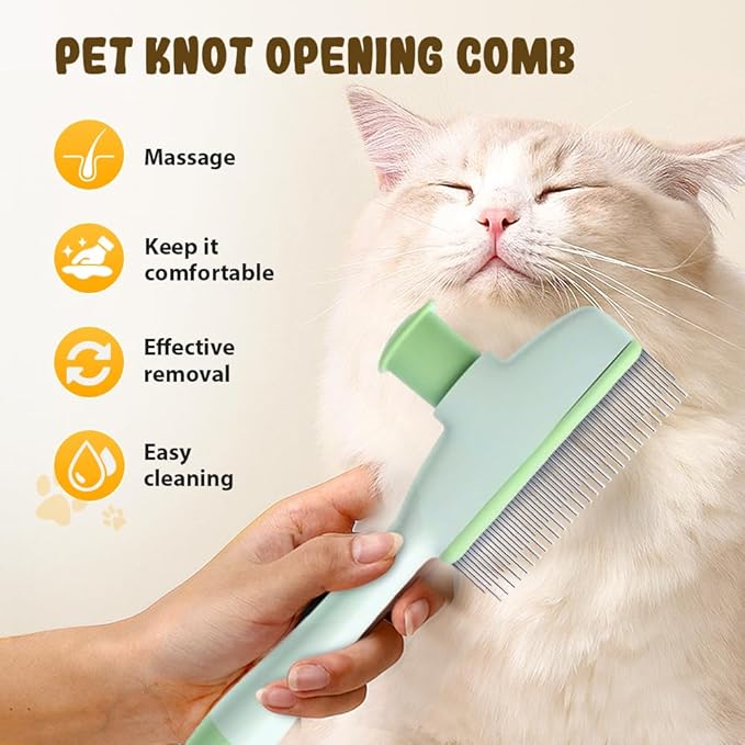 Pet Hair Removal Comb, 2025 New Flea Comb, Multifunctional Grooming Brush for Home Use, Portable Shedding Brush for Pet Owners (Blue+Green)