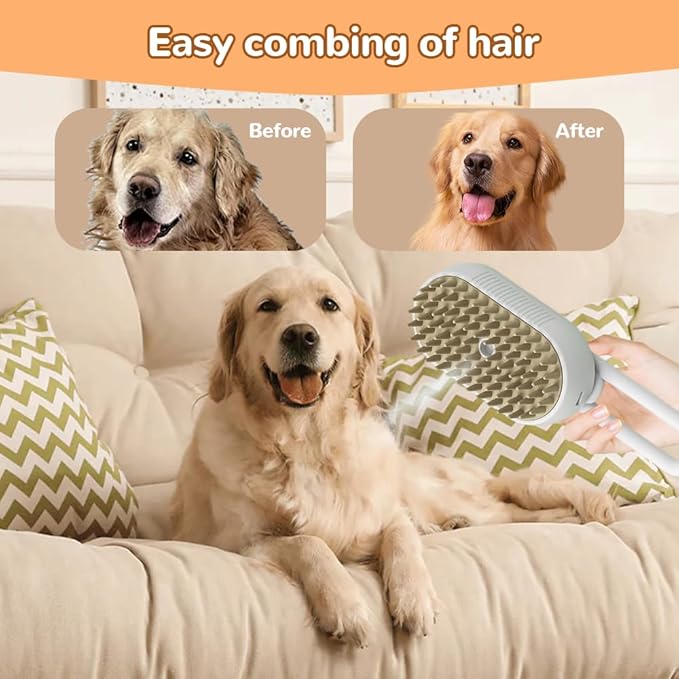 Cat Steam Brush, New 3 in 1 Pet Steam Groomer Brush, Rechargeable Pets Steam Groomer Comb for Massaging and Cleaning Shedding Pet Hair, Multifunctional Hair Removal Comb Cats and Dogs (White)