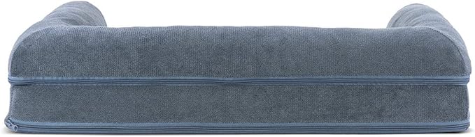 Furhaven Cooling Gel Dog Bed for Medium/Small Dogs w/ Removable Bolsters & Washable Cover, For Dogs Up to 35 lbs - Sherpa & Chenille Sofa - Orion Blue, Medium
