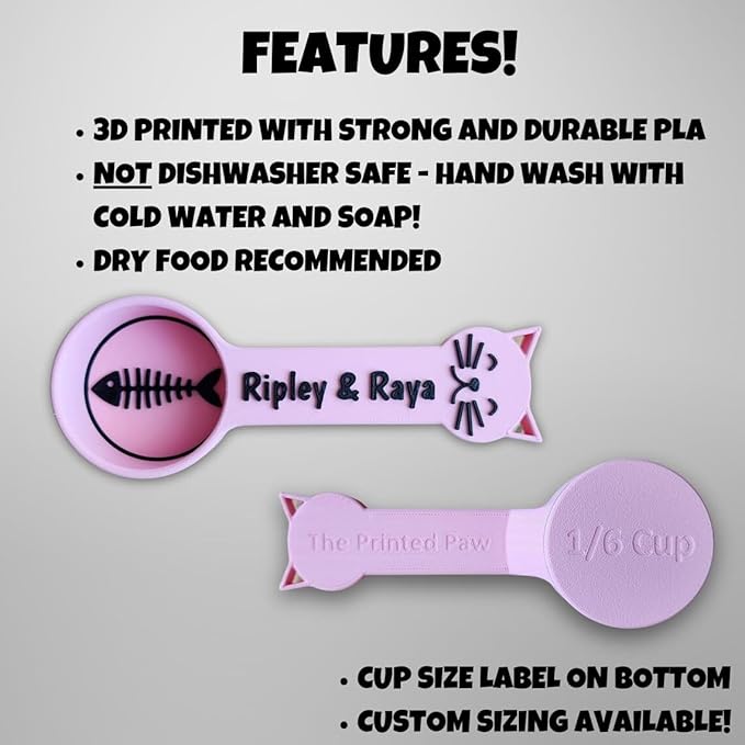Personalized Cat Food Scoop, Cat Food Measuring Cup with Name, Kibble Scoop (0.5 oz - 1/16 cup)