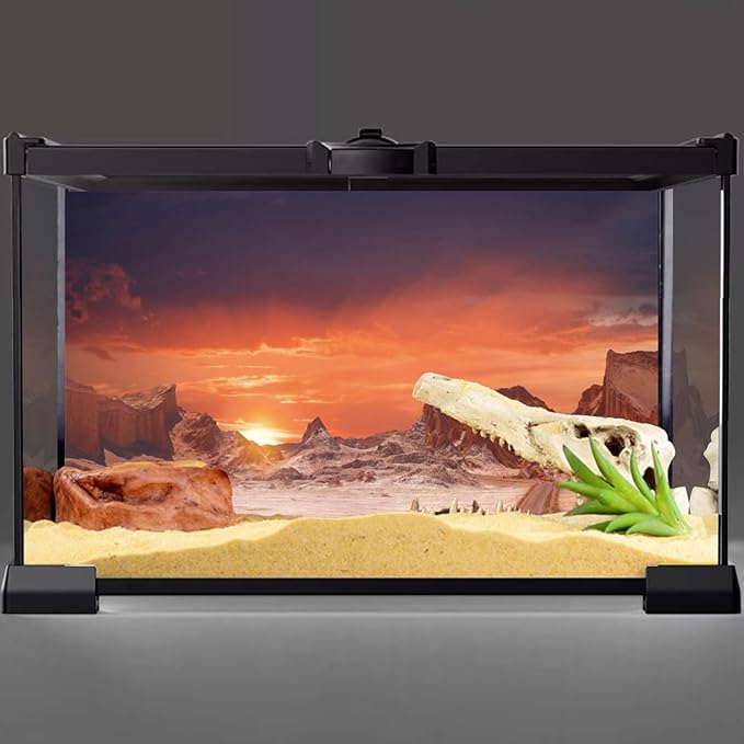 AWERT 48x18 inches Sun and Desert Terrarium Background Orange Reptile Habitat Background Durable Polyester Background