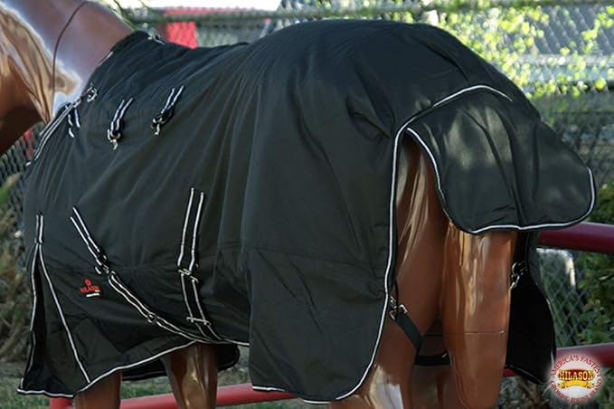 Black 75 in HILASON 1200D Winter Waterproof Poly Horse Turnout Blanket Belly Wrap