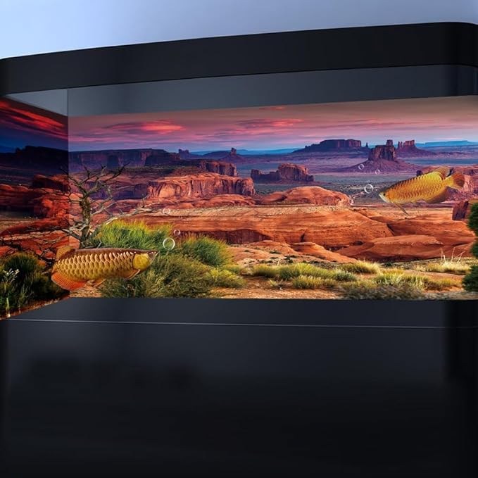48X24IN Desert Loess Rock Cactus Oasis Reptile Habitat Background, Natural Sunset Desert Themed Terrarium Background, Aquarium Background with 10 EVA Double-Sided Tape