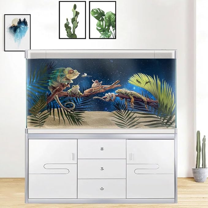 60X24IN Starry Aquarium Background, Art Starry Fish Tank Decorations Background, with 8 EVA Double-Sided Tape