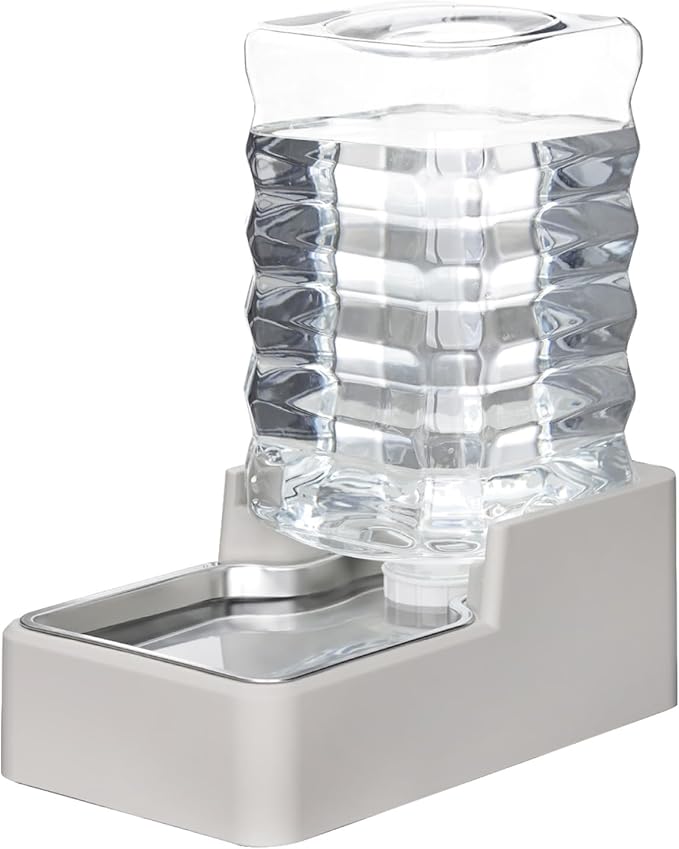 RIZZARI Stainless Steel Pet Water Feeder: 8.5L Beige Automatic Leak-Proof Gravity Dispenser for 30-60 LB Dogs with Spine Problems - Without Filter - for Living Room Kitchen
