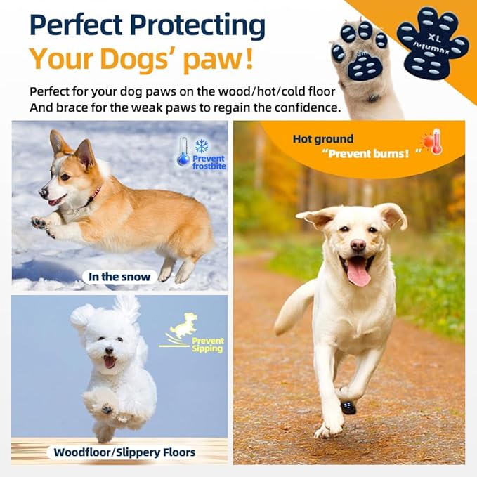 Dog Paw Protector Gripper Traction Pads,Dog Paw Covers,Foot Stickers in Summer Hot/Winter Cold Pavement,Dog Shoes Booties Socks Replacement,12 Sets (48 pcs) XXXL Black