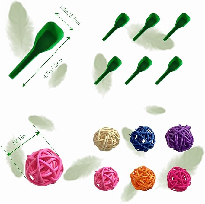 PINVNBY 6 Pieces Stainless Steel Bird Feeding Dish Cups,Parrot Feeder Parakeet Food Water Bowls with Clamp Holder & 6 Pcs Bird Spoon & 6 Pcs Birds Ball Toys for Budgies Macaw Small Animal(L)