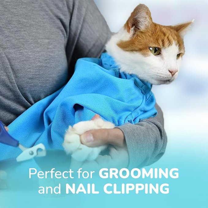 Cozy Comfort Carrier - Large Light Blue Cat Carrier and Cat Restraint Bag for Medication Administration, Grooming, Vet Visits, Dental Care, and Nail Trimming