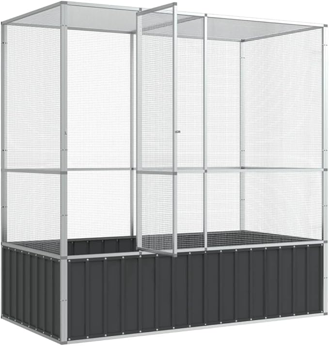 Steel Aviary Silver, Steel Bird Cage, Outdoor Aviary Parrot Cage Wide Flight Metal Birdcage, 82.9"x42.1"x83.5" Steel,-81