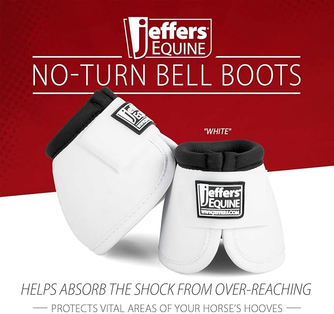 Jeffers Equine No Turn Bell Boots for Horses - White, Medium | Shock Absorbing Hoof Protection | Secure Double Hook & Loop Closure, Perfect for Travel, Turnout, Training, & Riding - 1 Pair