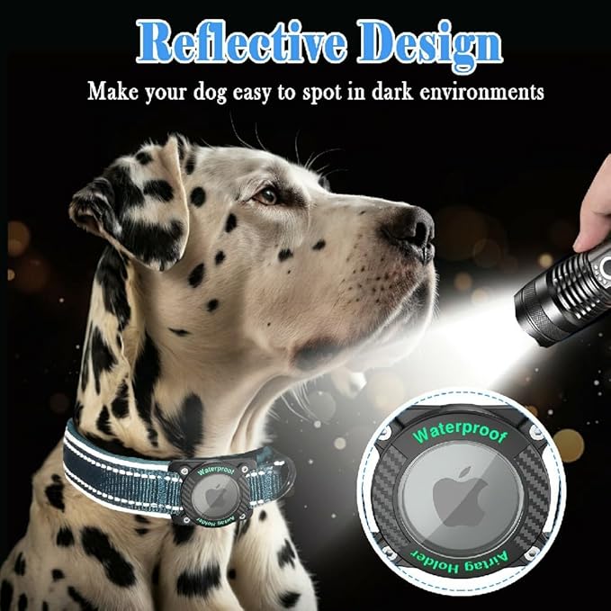 Upgraded AirTag Dog Collar, IP68 Waterproof Dog Collar with Apple Air Tag Holder, Reflective Adjustable Heavy Duty Dog Collars with Soft Padded for Small, Medium and Large Dogs,Blue, L