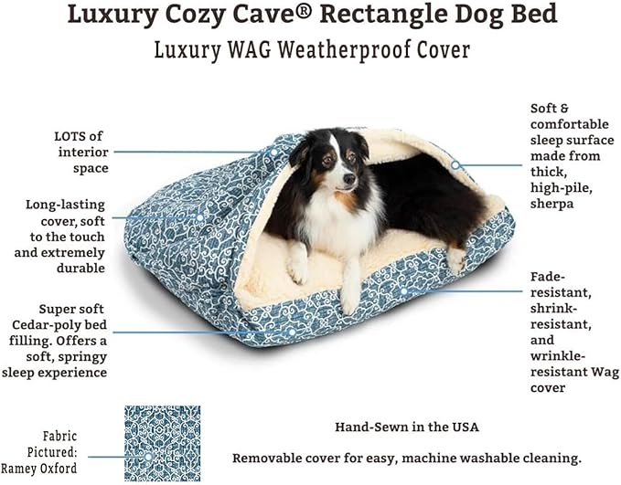Snoozer Pet Products Luxury Rectangle Cozy Cave, Wag Collection, Medium, Pedigree Storm