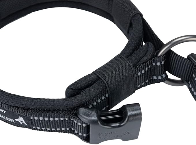 EXCELLENT ELITE SPANKER Reflective Dog Collar Classic Soft Padded Breathable Nylon Adjustable Pet Collar with Quick Release Buckle for Boy Girl Male Female Small Medium Large Dogs Training(Black-L)