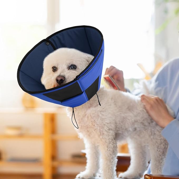 Large Dog Soft Cone Recovery Collar, Comfortable Dog Head Cone Collar for Large Dogs, Pet Surgery Cone Soft Neck Protector, Blue L