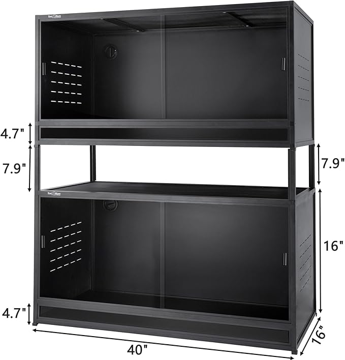 Stackable Reptile Terrarium 44 Gallon 40"x16"x16" for Bearded Dragon Lizard Snake Space Efficient Large Cage Reptiles Enclosure Wide Breeding Lounge Vivarium Area with Glass Sliding Doors