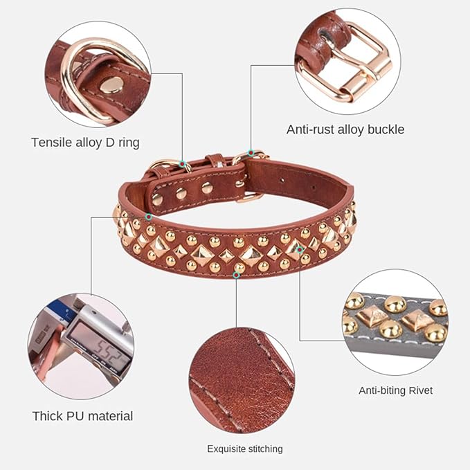 Spiked Dog Collar Soft Pu Leather Mushrooms Rivet Spike Studded Puppy Adjustable Pet Collars for Small Breeds (M, Black3)
