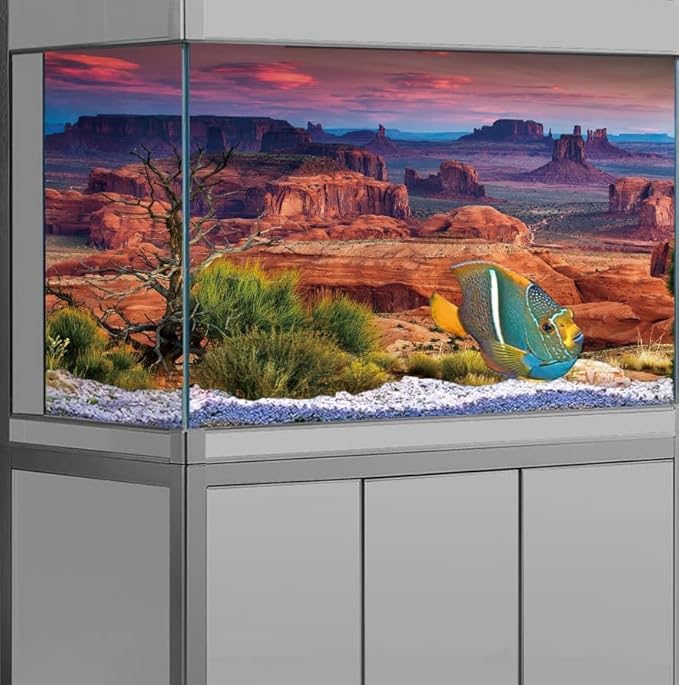 30X18IN Desert Loess Rock Cactus Oasis Reptile Habitat Background, Natural Sunset Desert Themed Terrarium Background, Aquarium Background with 10 EVA Double-Sided Tape