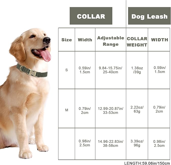 Genuine Leather Dog Collar - Adjustable Pet Collar with Quick Release Metal Buckle, Soft Skin Friendly Real Leather Collar for Small, Medium, Large Dogs (Dark Green Collar + Rope, S：Fit 8-16" Neck)