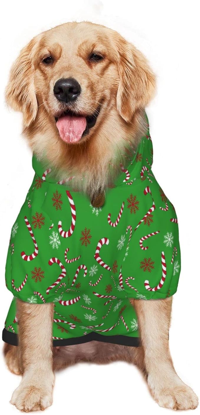 Green Candy Cane Hoodie,Christmas Cosplay Dog Clothes with Pocket and Hat Winter Clothes Sweaters Medium