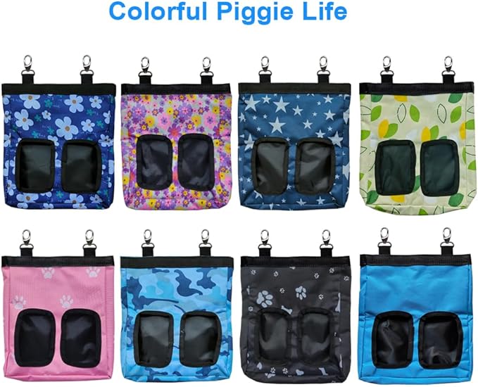 Guinea Pig Hay Feeder, Hanging Rabbit Hay Feeder Bag for Guinea Pigs Bunnies Chinchillas. Little Flower + Blue Flower，2 Count