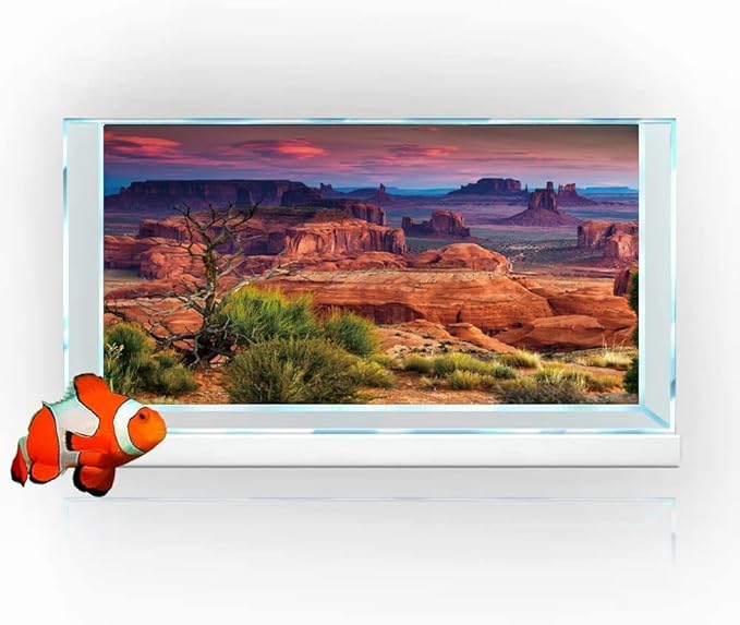 36X18IN Desert Loess Rock Cactus Oasis Reptile Habitat Background, Natural Sunset Desert Themed Terrarium Background, Aquarium Background with 10 EVA Double-Sided Tape