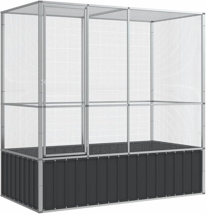 Steel Aviary Silver, Steel Bird Cage, Outdoor Aviary Parrot Cage Wide Flight Metal Birdcage, 82.9"x42.1"x83.5" Steel,-81