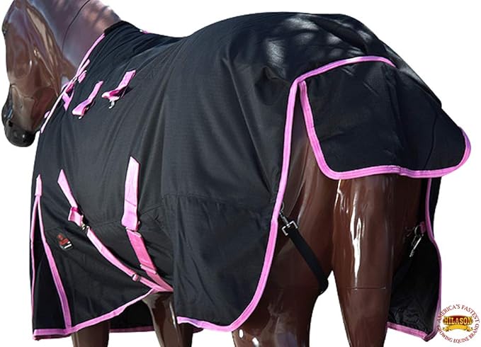 HILASON Black with Pink Trims 74 Inch 1200D Winter Waterproof Poly Horse Turnout Blanket Belly Wrap