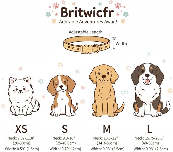 Pink Dog Collar, Girl Dog Collar with Cute Dogs and Hearts, Cute Spring Summer Food Collar with Soft & Breathable Fabric, Adjustable Pet Collar for Medium Dogs