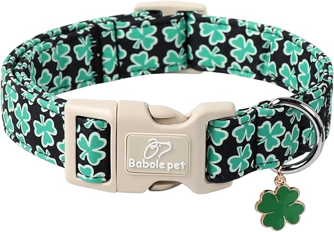 St Patricks Day Dog Collar for Giant Large Dogs - Green Lucky Shamrock Boy Dog Collars, Irish Clover Pattern Black Male Puppy Collar with Quick Release Buckle XL