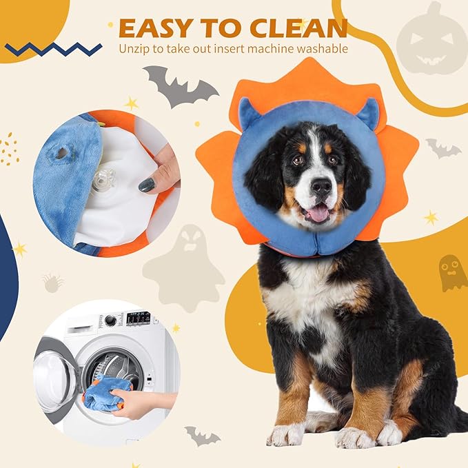 IEUUMLER Inflatable Recovery Dog Collar, Protective Donut Cone, Adjustable Soft Collar for Dog and Cat After Surgery Prevent from Biting & Scratching EU002 - Vampire M