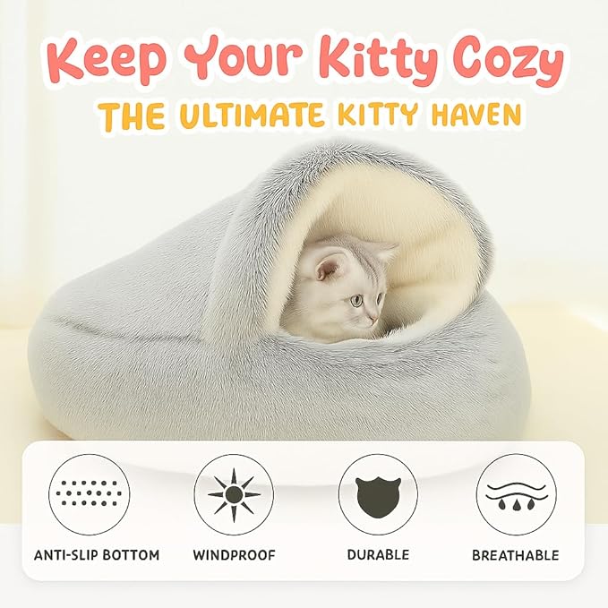 Nest Bed - Lapcatz Cat Beds for Indoor Cats, Fluffy Cat Bed Cave Plush Warm Nest for Cats (Rainbow,M 20"x20")