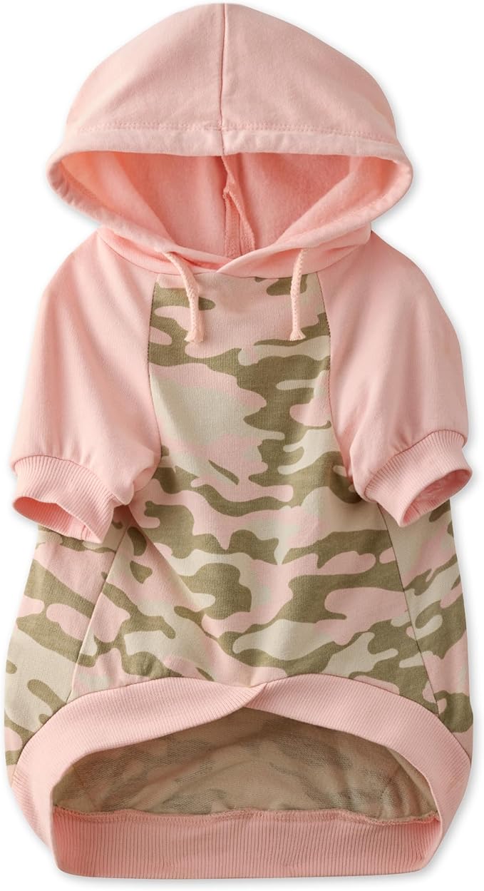 Rocky – The Orginal Lightweight Hooded TEE 100% Organic Cotton Dog Hoodie Pet Coat Sweater for Small, Medium, Large Dogs, Pink Half Camo, Medium