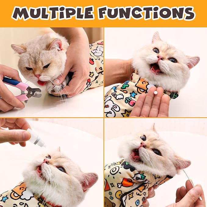Cat Grooming Wrap, Self-Adherent Soft Cat Blanket to Wrap, Nail Clipping, Anti-Bite, Anti-Scratch, Anti-Escape Calming Wrap (Halloween, 6-10 lbs)
