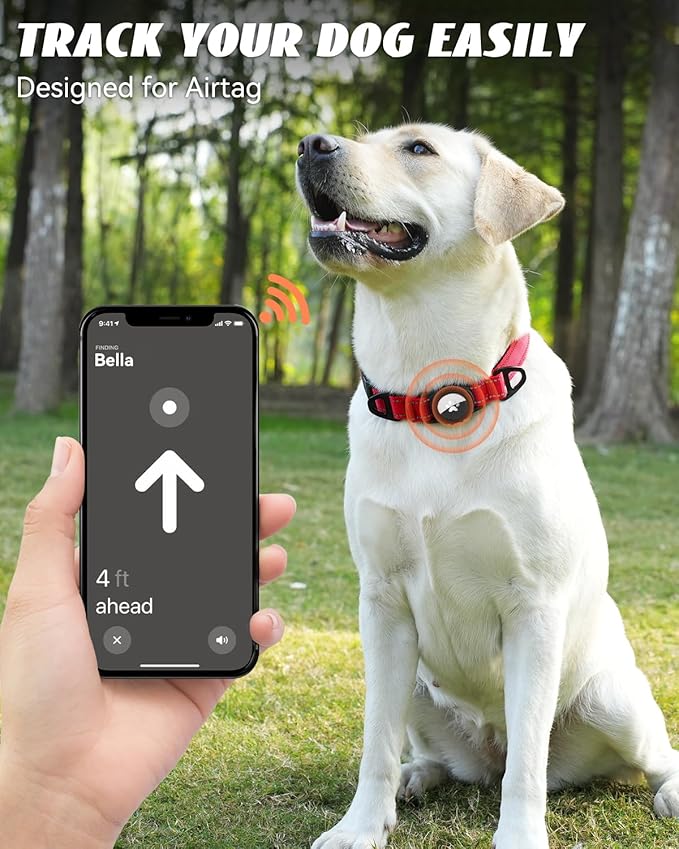 Joytale Airtag Dog Collar, Reflective Pet Collar with Waterproof AirTag Holder, Dual D-Rings, Soft Padded Adjustable for Extra Large Dogs, Red, XL