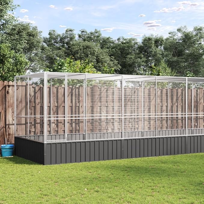Large Bird Aviary with Extension, Outdoor Galvanized Steel Bird Cage, Galvanized Steel Outdoor Bird Aviary, Mesh Fence Bird House for Small Animals, 490.6"x81.5"x83.5"