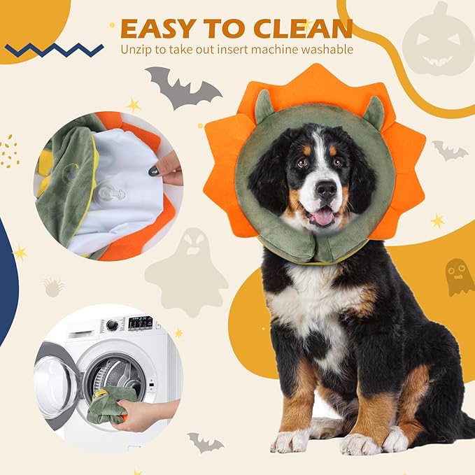 IEUUMLER Inflatable Recovery Dog Collar, Protective Donut Cone, Adjustable Soft Collar for Dog and Cat After Surgery Prevent from Biting & Scratching EU002 - Green Demon M+