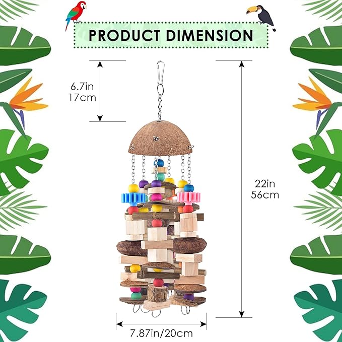 KATUMO Bird Toys, Large Parrot African Grey Wooden Chew Toys for Macaw Medium to Large Birds