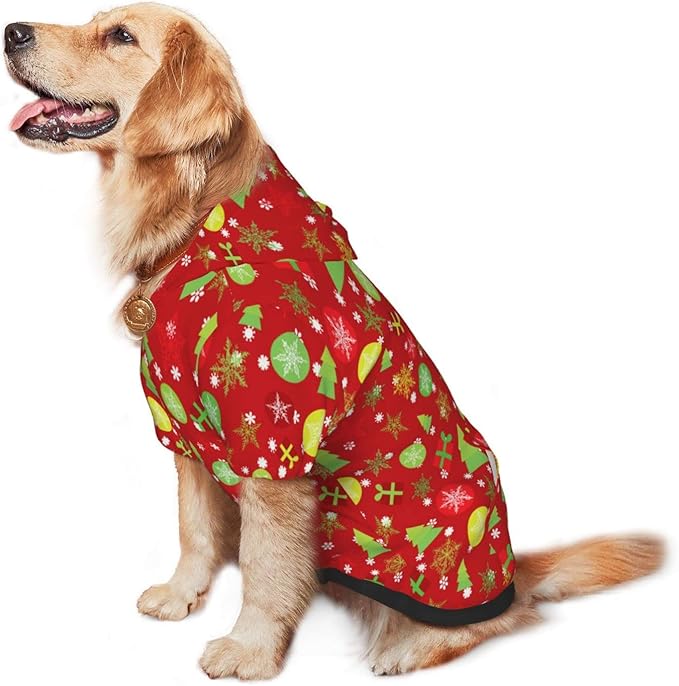 Christmas Tree Print Hoodie,Christmas Cosplay Dog Clothes with Pocket and Hat Winter Clothes Sweaters Small