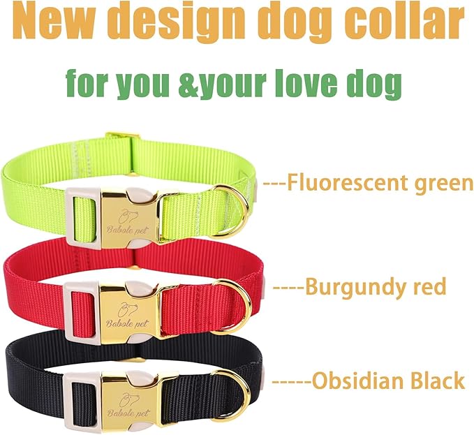 Nylon Dog Collar - Adjustable Burgundy Red Soft Webbing Dog Collars for Small Medium Large Dogs Boy Girl Puppy Collar with Safety Metal Buckle L