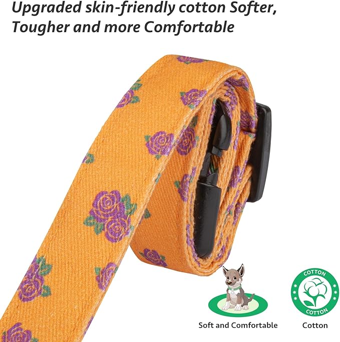 Cotton Handmade Dog Collar Cute and Distinctive Patterns Yellow Rose with Pendant for Girl Boy Dogs Collars L