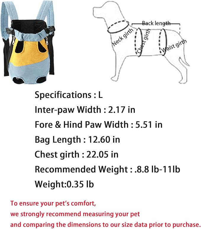 Lightweight Pet Backpack Carrier for Small Dogs & Cats - Easy-Fit Adjustable Straps, Basic Legs-Out Design, Durable for Daily Use (Fits Pets Under 15lb) (Yellow-Blue Color-Blocked, Large)