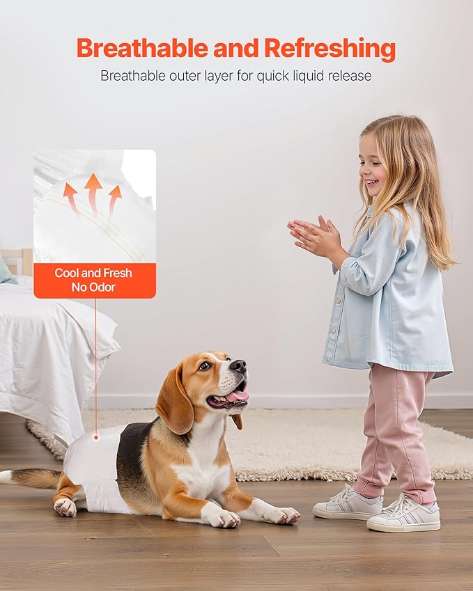 VEVOR Disposable Dog Diapers, Super Absorbent Female Dog Diapers, 360° Leak-Proof Female Doggy Pet Diaper with Wetness Indicator for Heat Period, Training, Incontinence - XS, 144 Count (2 Packs of 72)