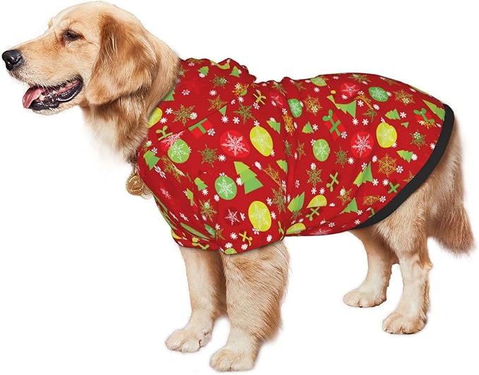 Christmas Tree Print Hoodie,Christmas Cosplay Dog Clothes with Pocket and Hat Winter Clothes Sweaters XXX-Large