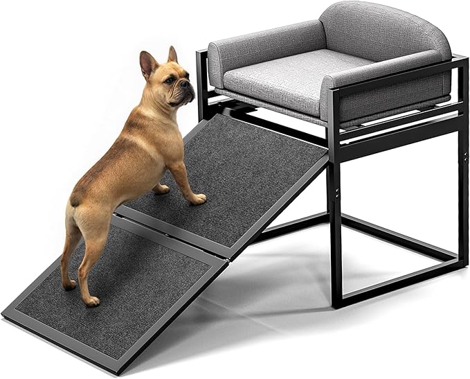 Pet Stairs Ramp Doggie Stairs with Seat,Extra Wide Seat Mate Chair Ramps Puppy for High Bed Couch Office,Non Slip Dachshunds Ladder,Pet Step for Small Dogs,Cat Ladder Grey(Hold Up to 100 lbs)